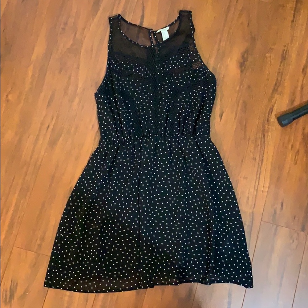 Black dress with white polka dots